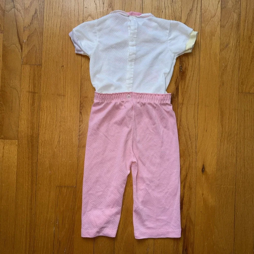 Vintage Carter's‎ Pajama Set 2T Pink Circus Clown Ruffle Knit USA Snap Waist
